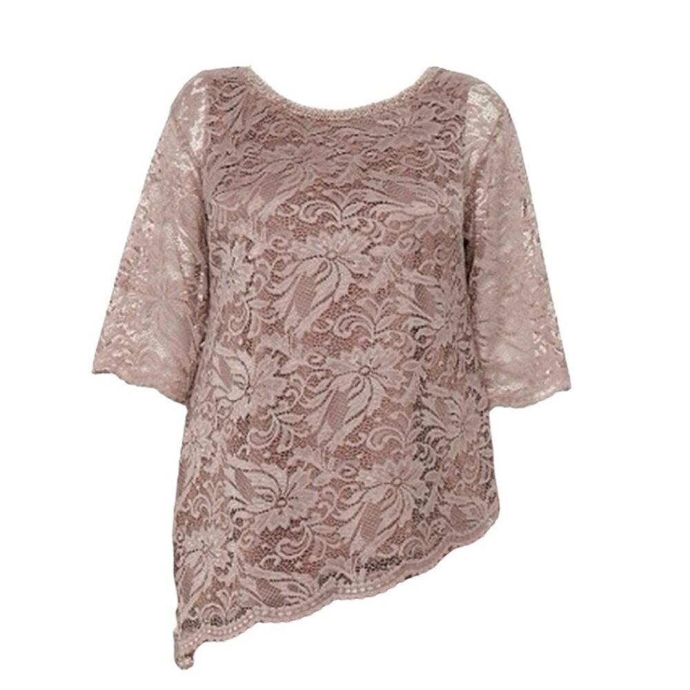Le Bos Women's Lavender Beaded Neck Asymmetrical Lace Lined Blouse | Size 16W